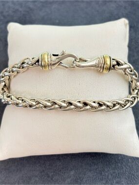 David Yurman 925 & 14k Gold 6mm Wheat Chain Bracelet 6.5-7"